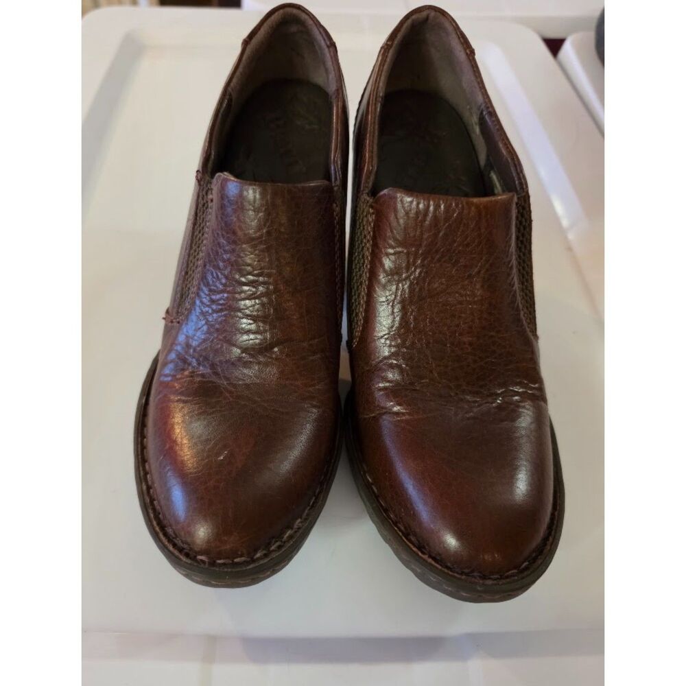 Born Brown Slip On Ankle Leather Heeled Booties 6.5